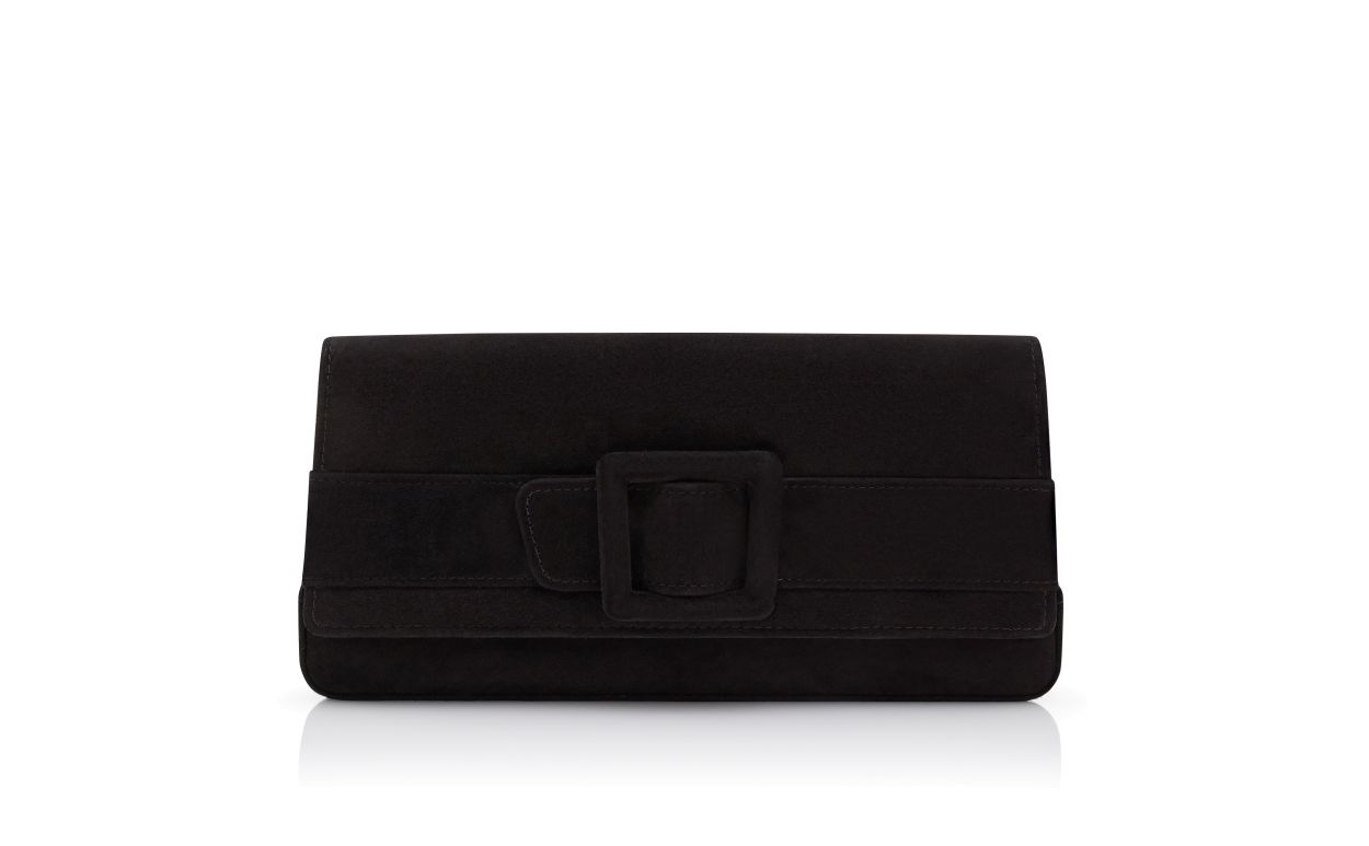 Black Suede Buckle Clutch