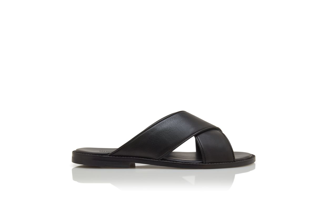 Black Calf Leather Crossover Sandals