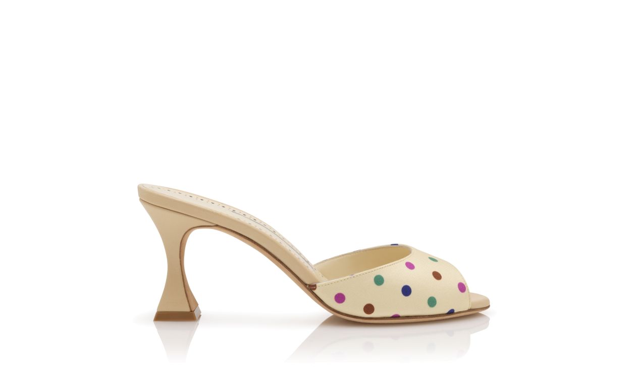 Cream Silk Polka Dot Detail Mules