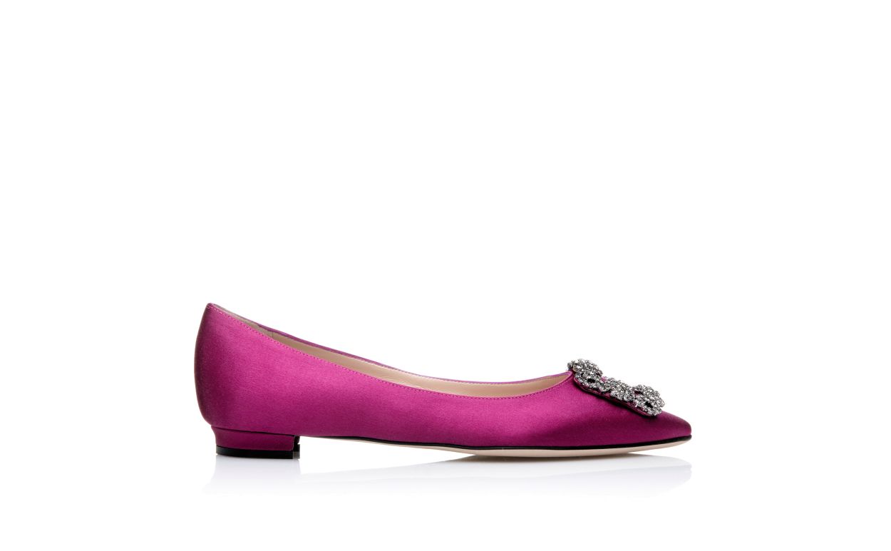 Dark Fuchsia Satin Jewel Buckle Flat Pumps Dark Fuchsia Satin Jewel Buckle Flat Pumps