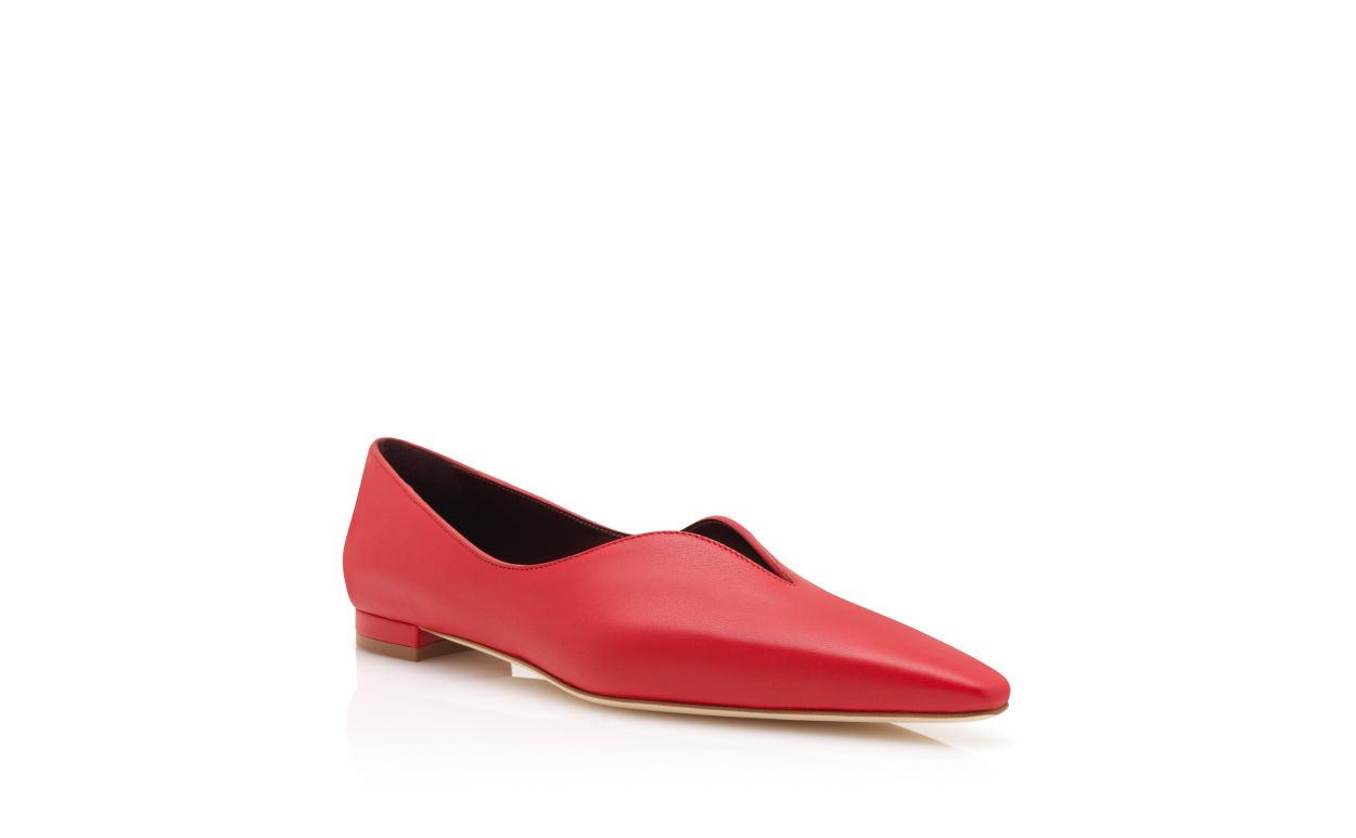 Red Nappa Leather Flat Pumps
