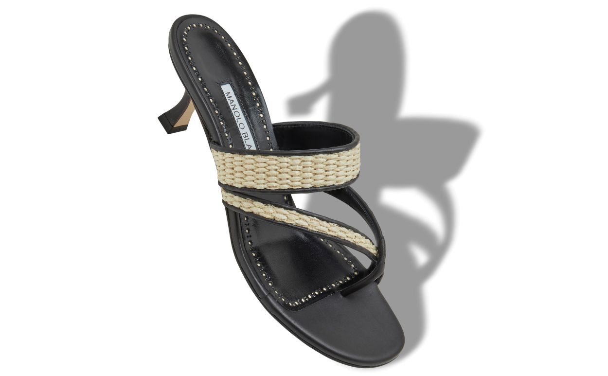 Black and Beige Raffia Sandals
