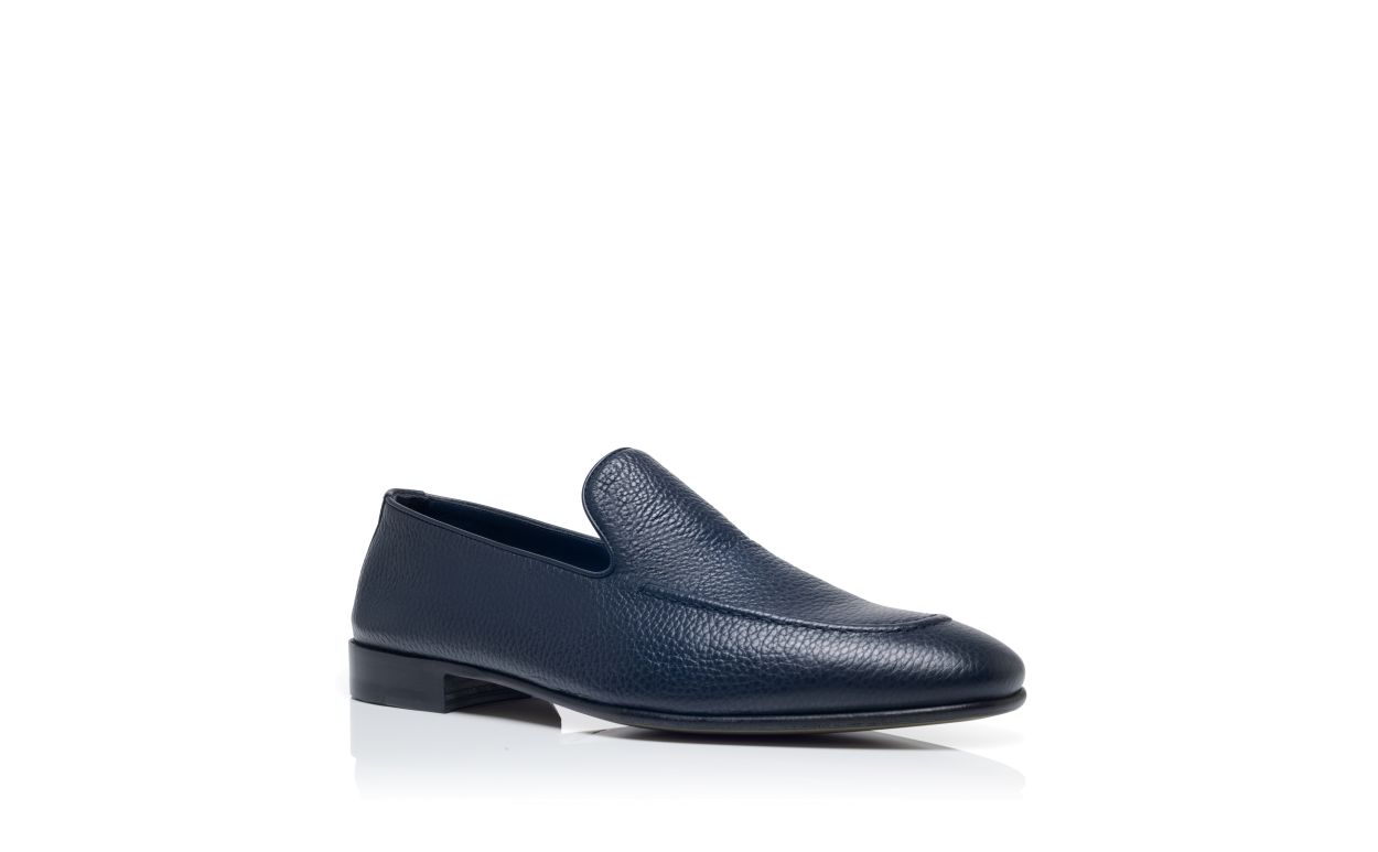 Navy Blue Calf Leather Loafers