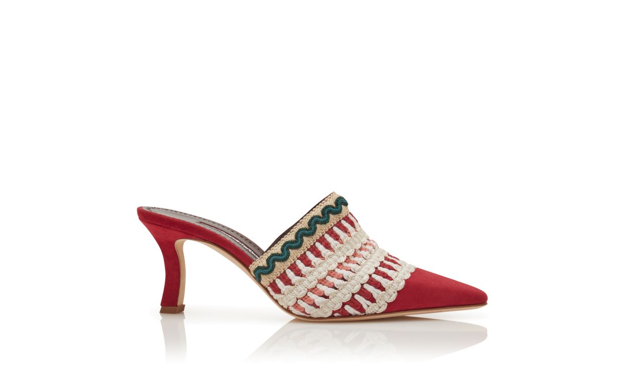 Red Suede Knitted Detail Mules