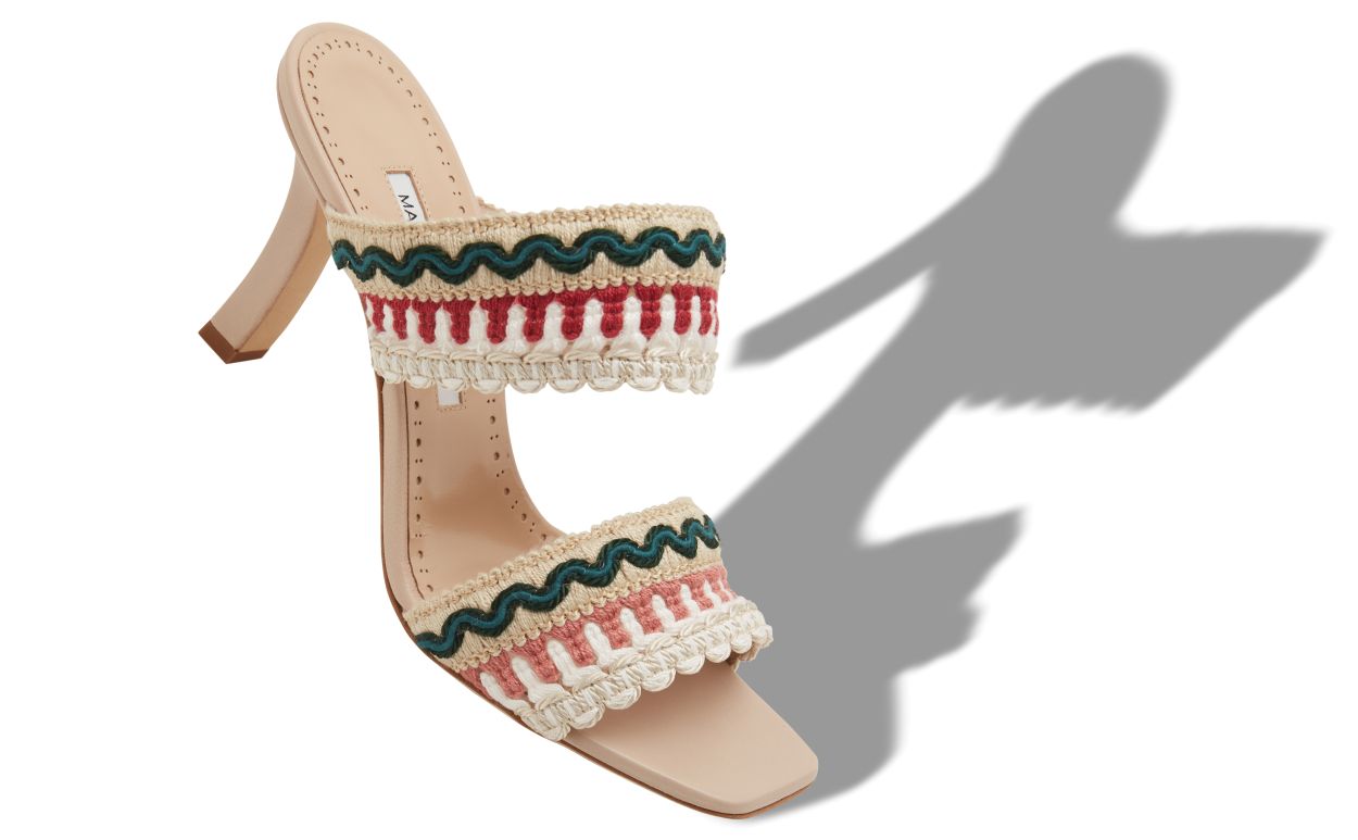 Light Beige Nappa Leather Knitted Detail Mules