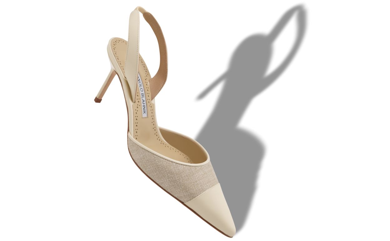 Light Beige Linen Slingback Pumps
