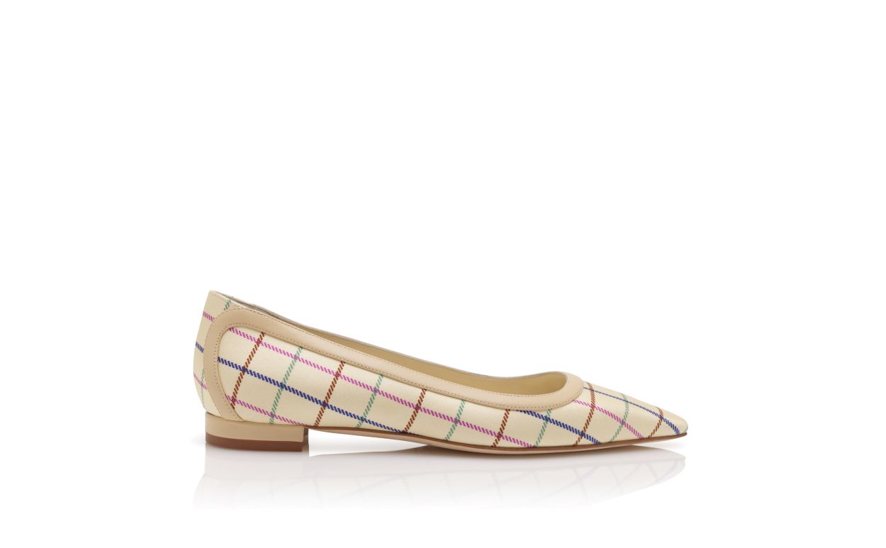Cream Silk Check Flat Pumps