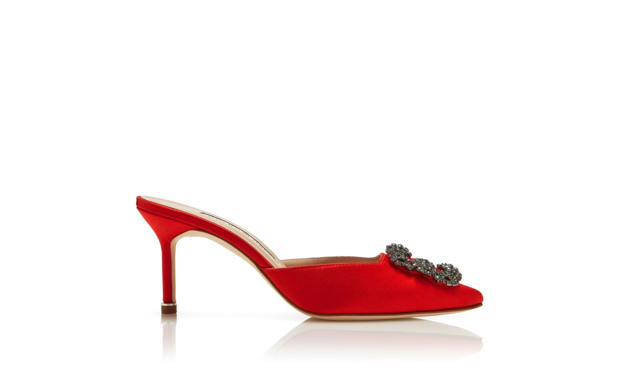 Red Satin Jewel Buckle Mules