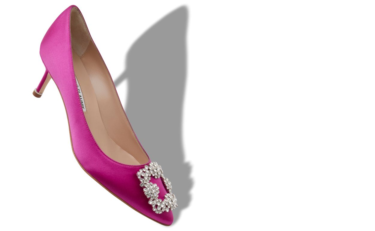 Fuchsia Satin Jewel Buckle Pumps