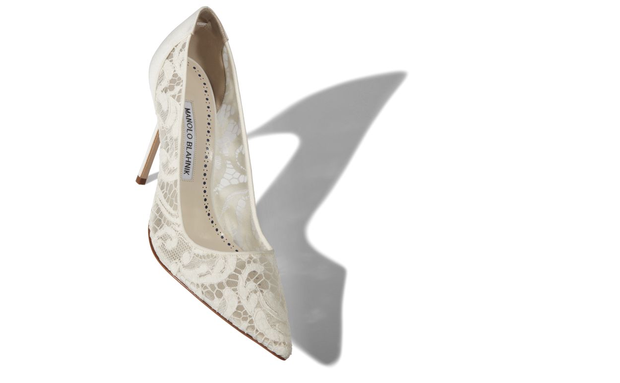 White Lace Pointed Toe Pumps