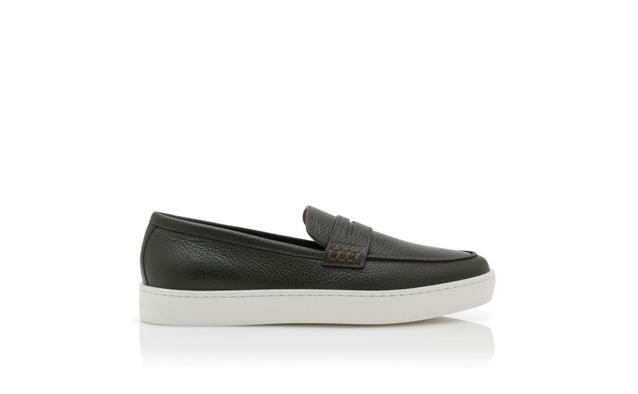 Dark Green Calf Leather Slip-On Loafers