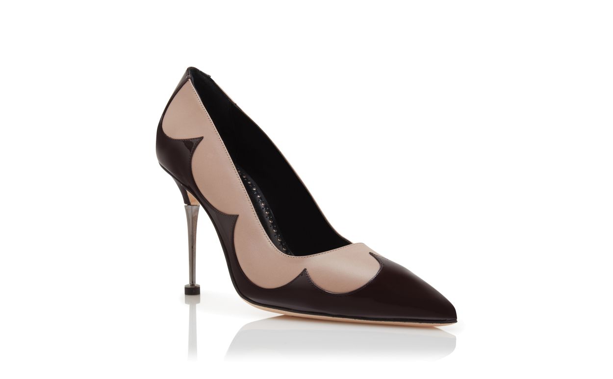 Light Beige and Dark Brown Leather Pumps