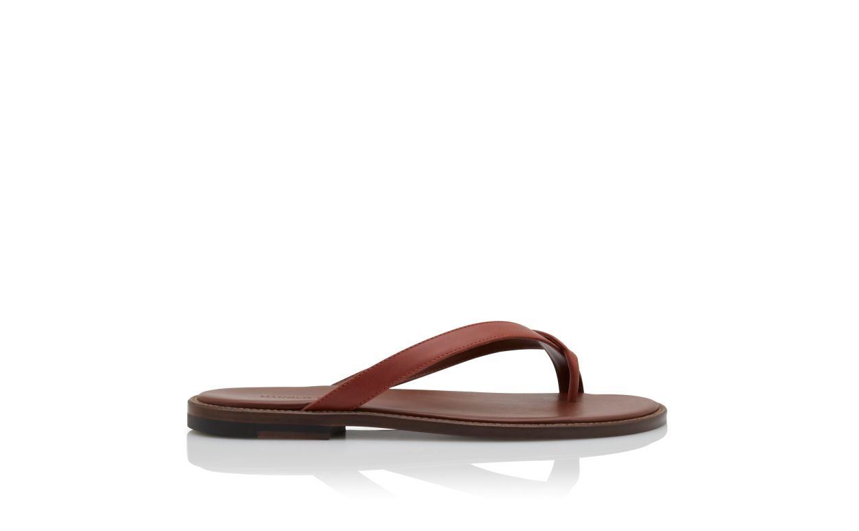 Mid Brown Calf Leather Flat Sandals