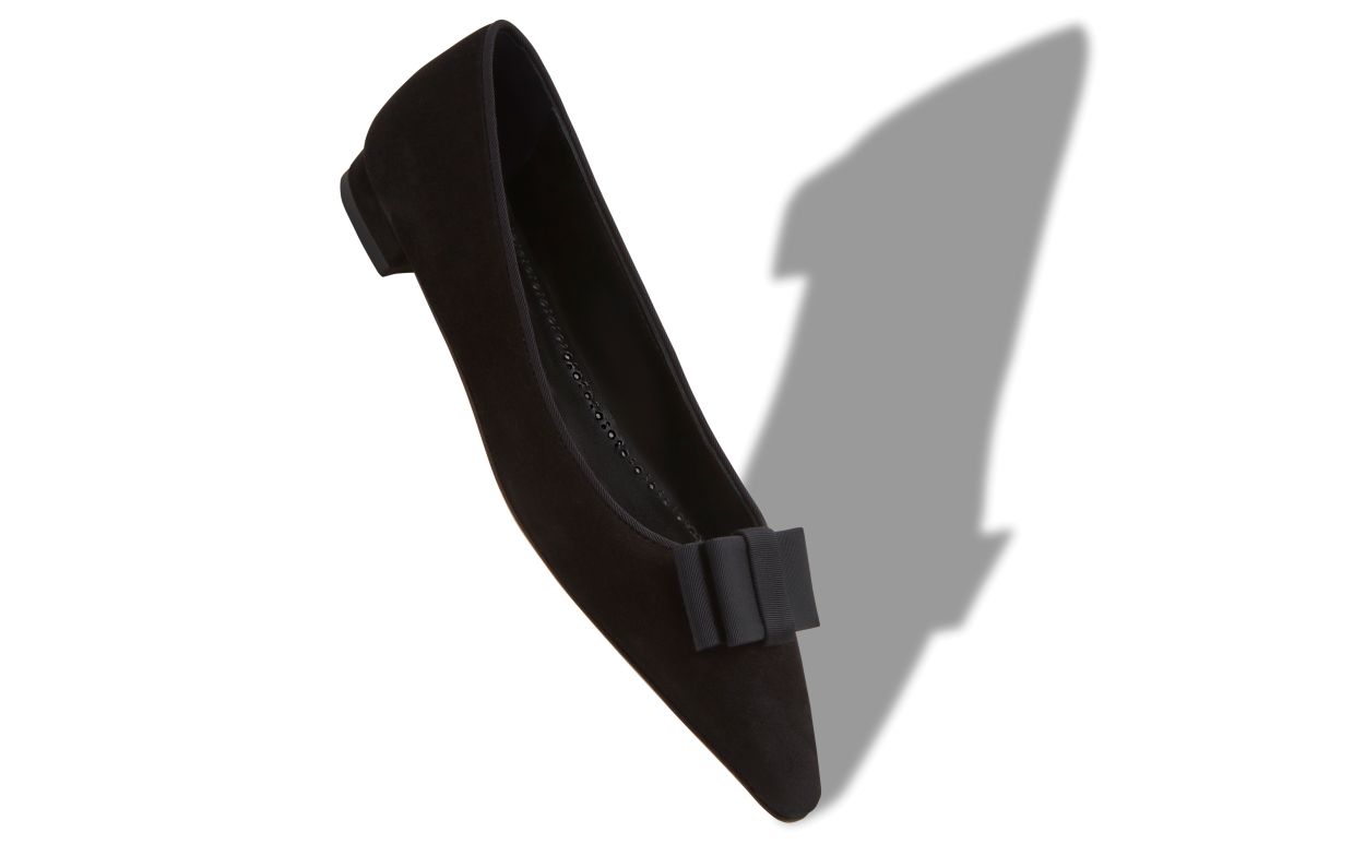 Black Suede Bow Detail Ballerina Flats