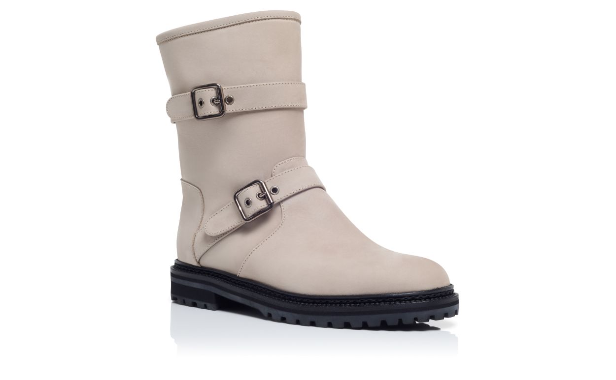 Grey Nubuck Dual Buckle Ankle Boots