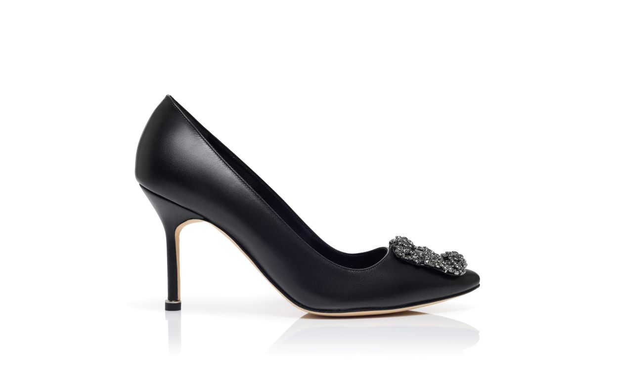 Black Leather Jewel Buckle Pumps