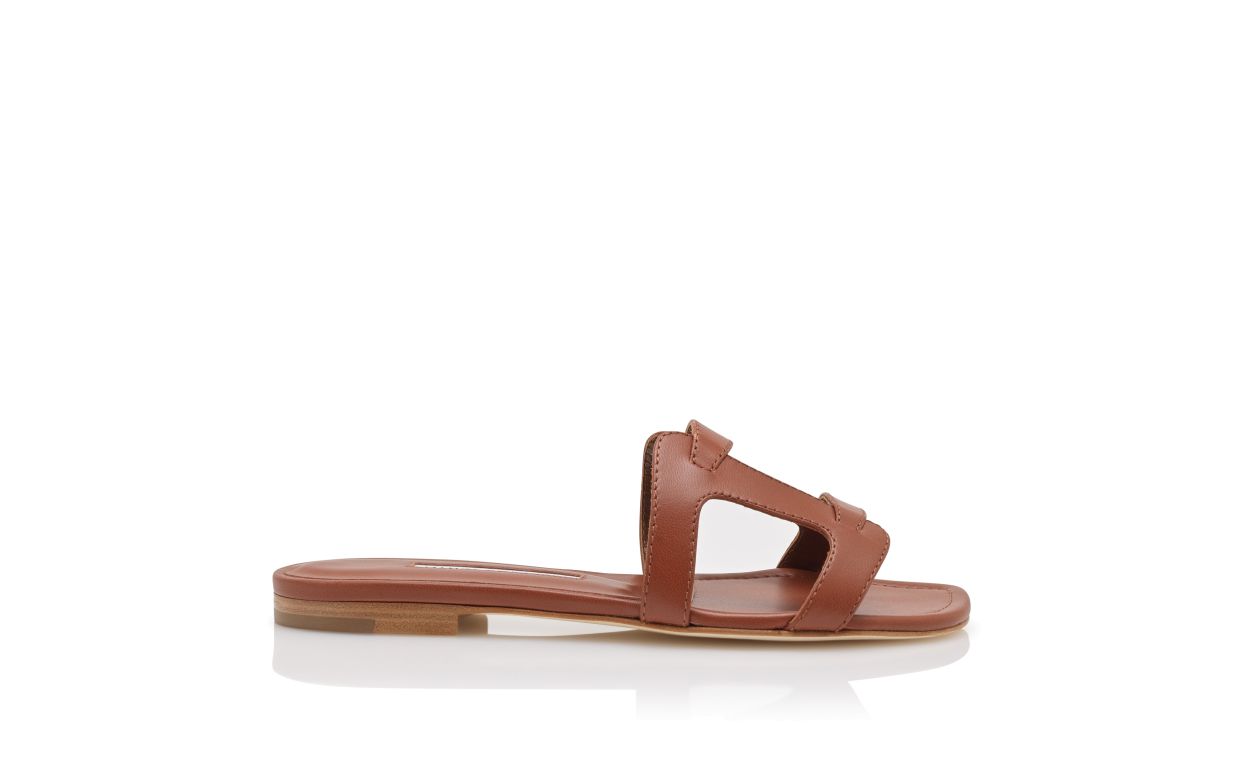 Brown Nappa Leather Flat Sandals