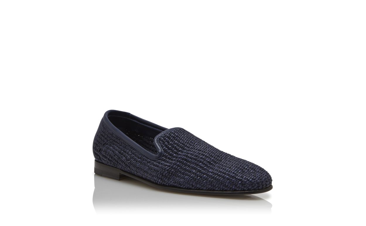 Navy Blue Raffia Loafers