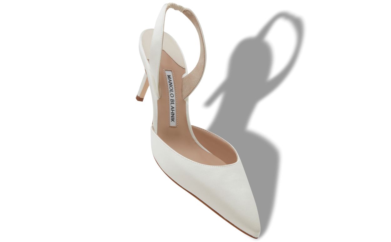 Light Cream Satin Slingback Pumps
