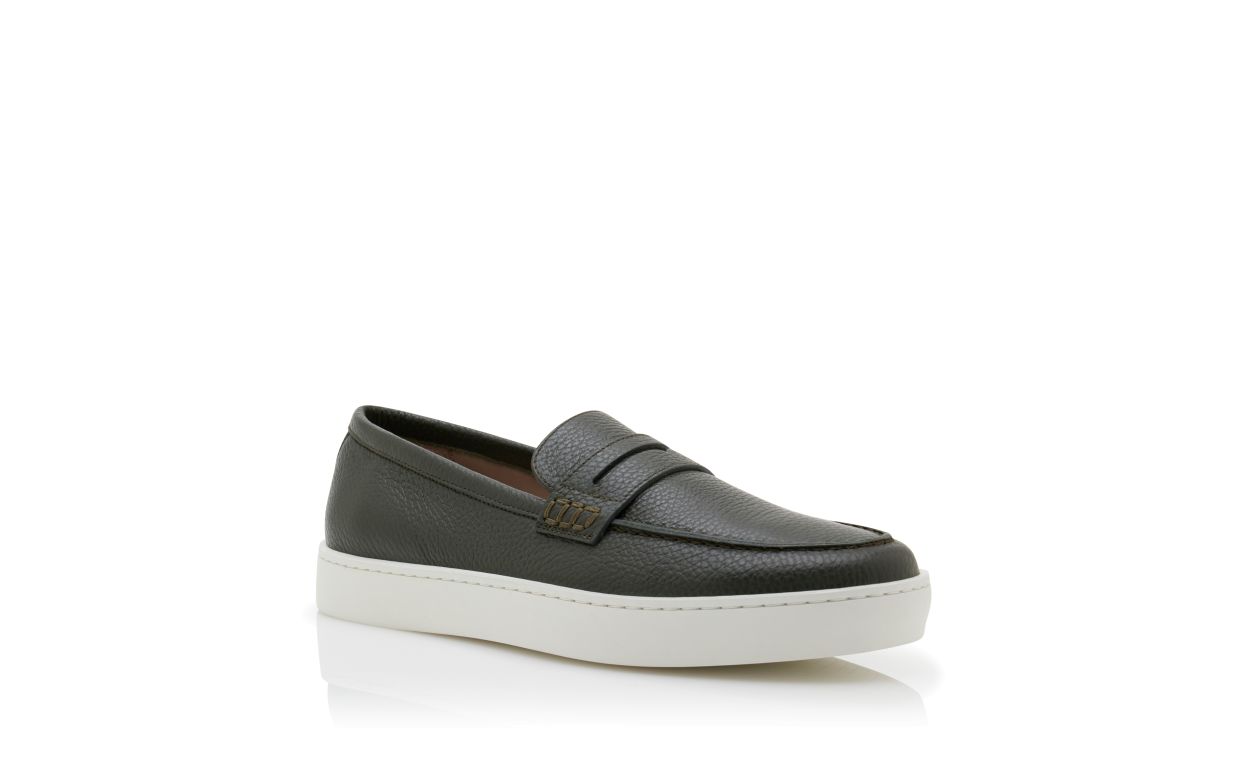 Dark Green Calf Leather Slip-On Loafers