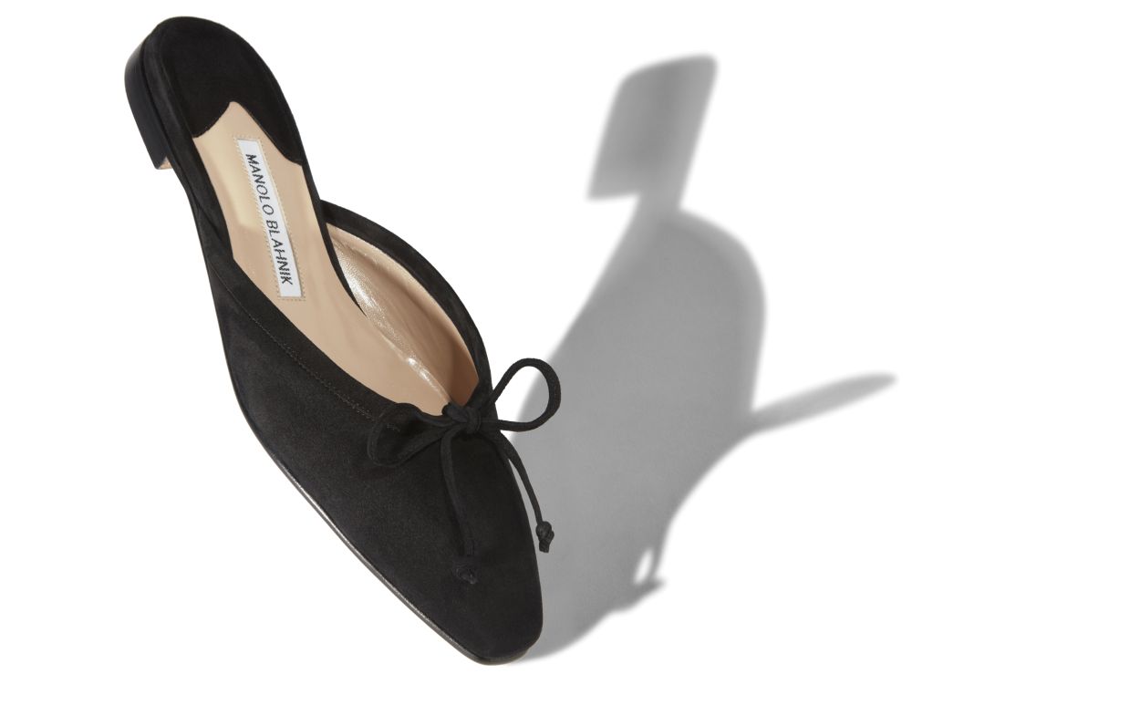 Black Suede Flat Mules