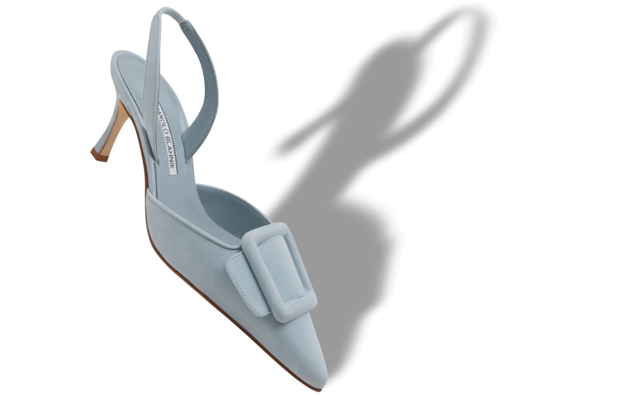 Light Blue Suede Buckle Detail Slingback Pumps