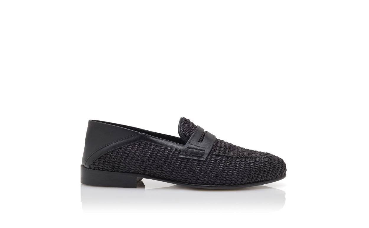 Black Raffia Penny Loafers