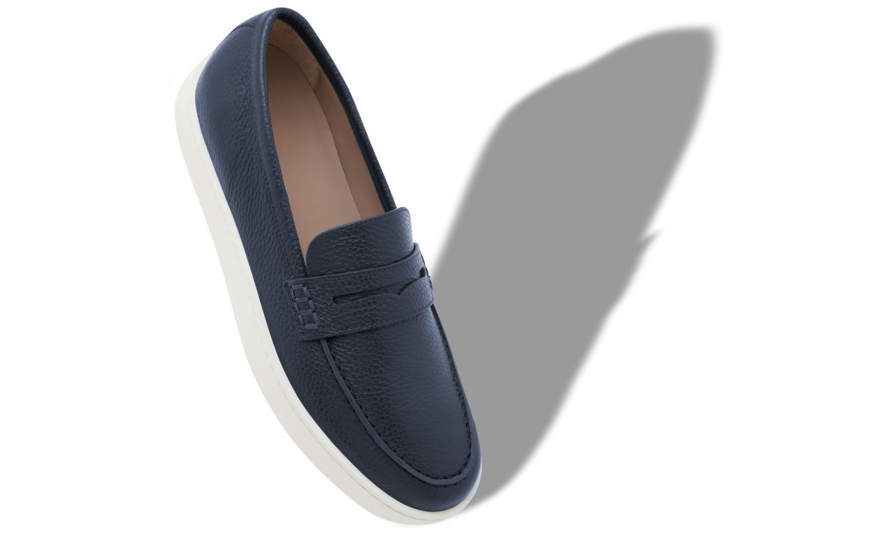 Navy Blue Calf Leather Slip-On Loafers