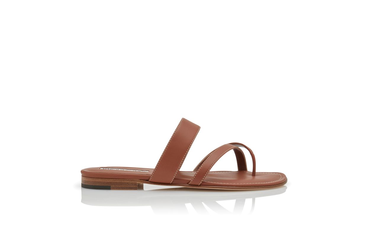 Brown Calf Leather Crossover Flat Sandals