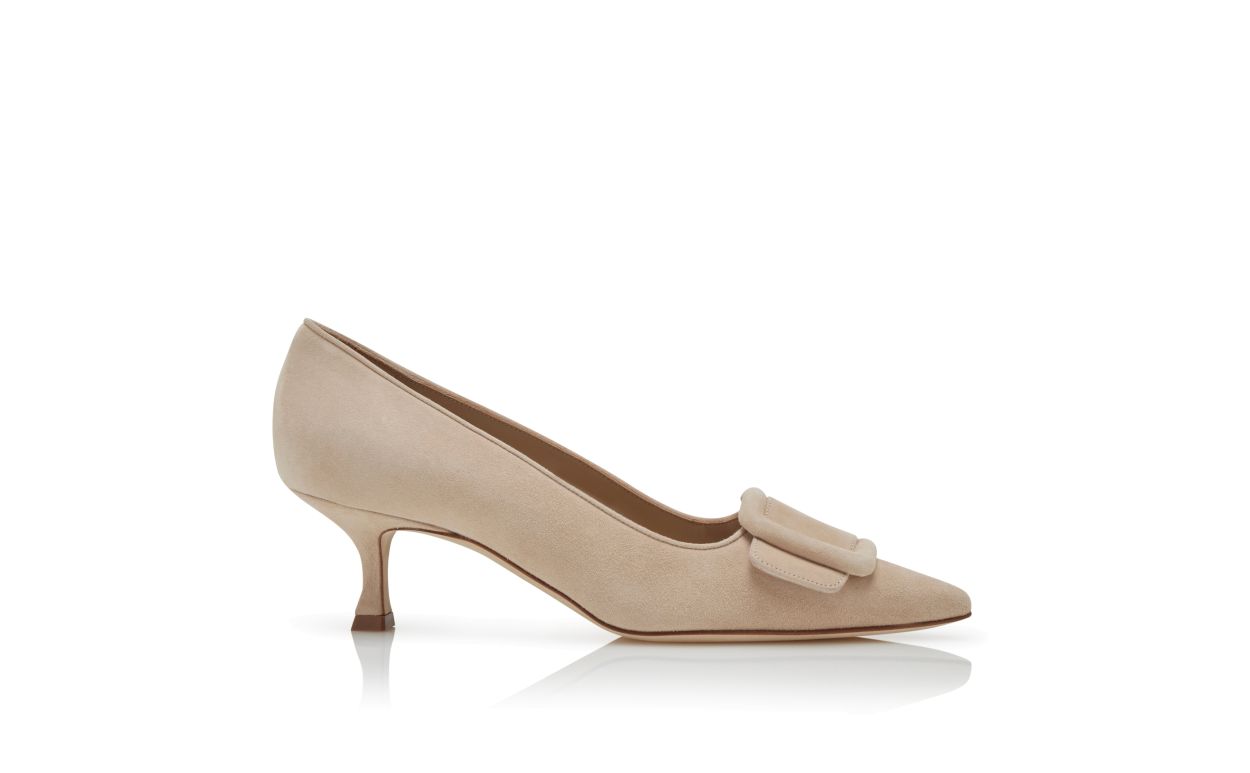 Light Beige Suede Buckle Detail Pumps
