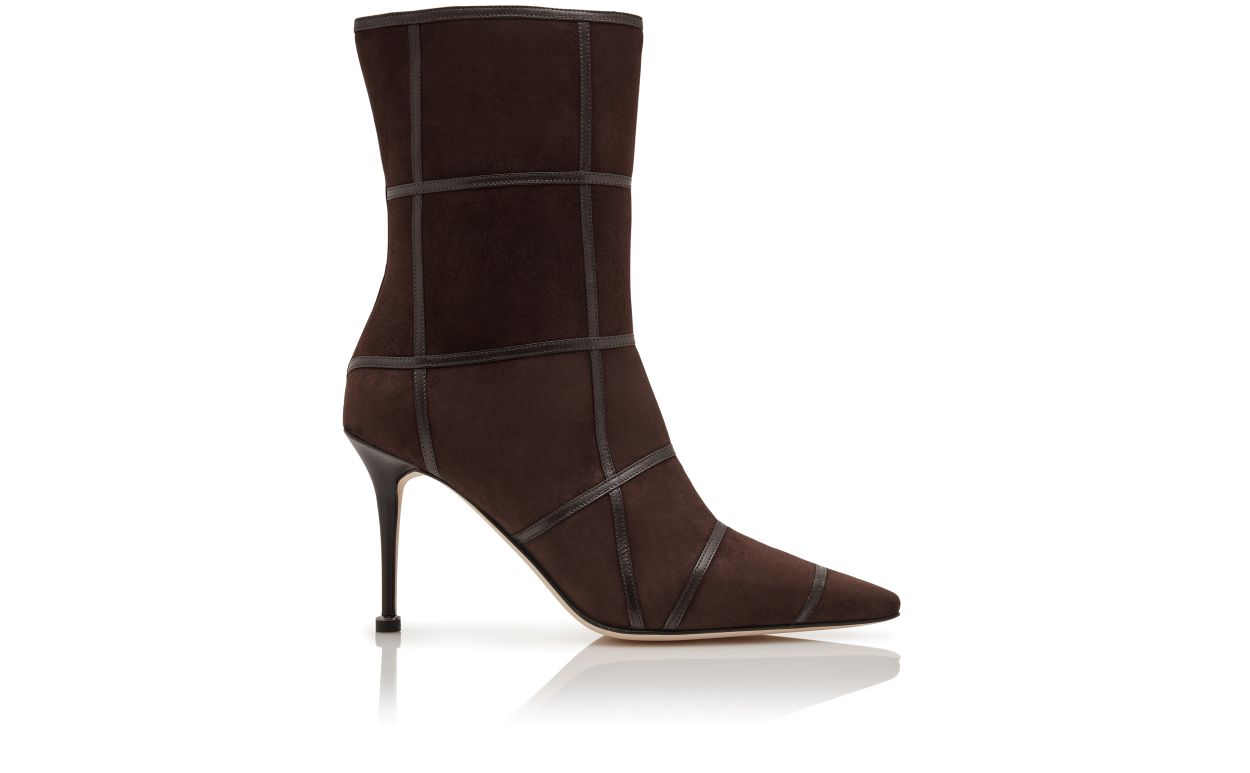 Dark Brown Suede Crossover Detail Ankle Boots
