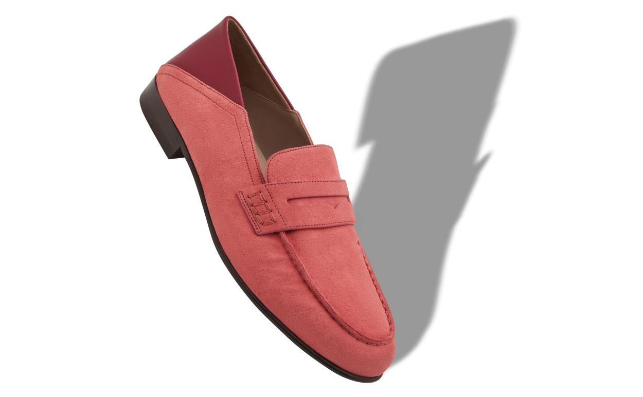 Pink Suede Penny Loafers