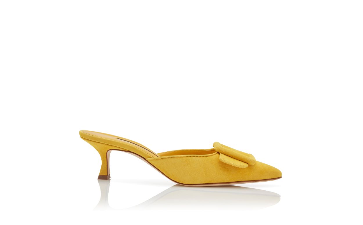 Yellow Suede Buckle Mules
