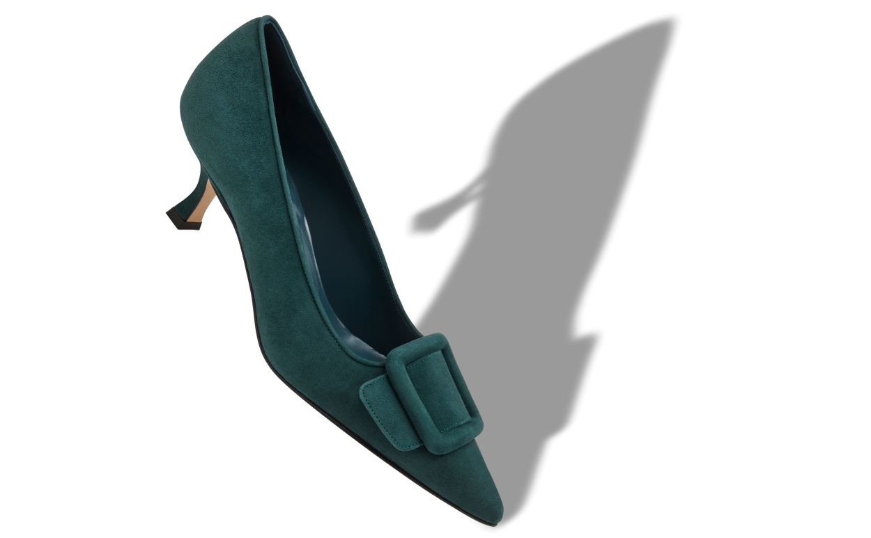 Dark Green Suede Buckle Detail Pumps