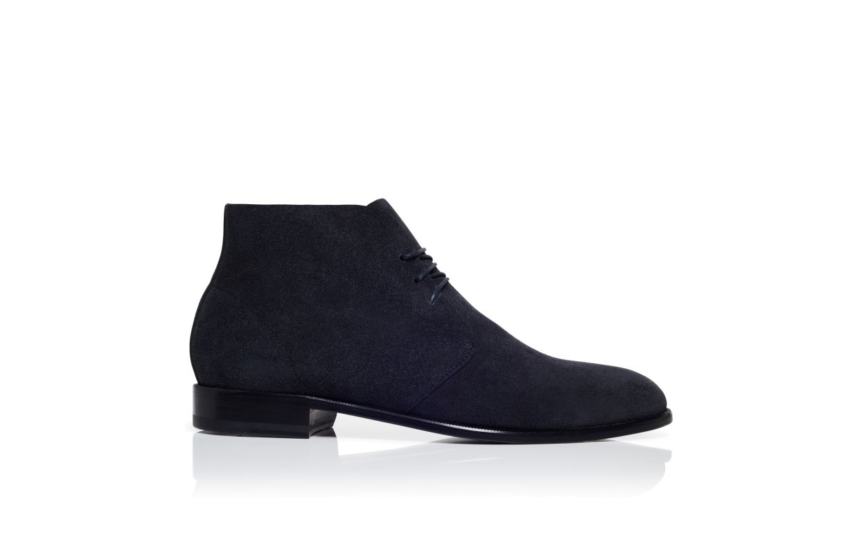 Navy Blue Suede Lace-Up Ankle Boots