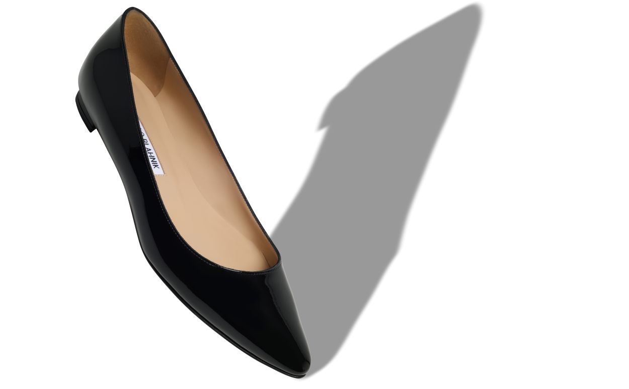 Black Patent Leather Pointed Toe Flat Pumps