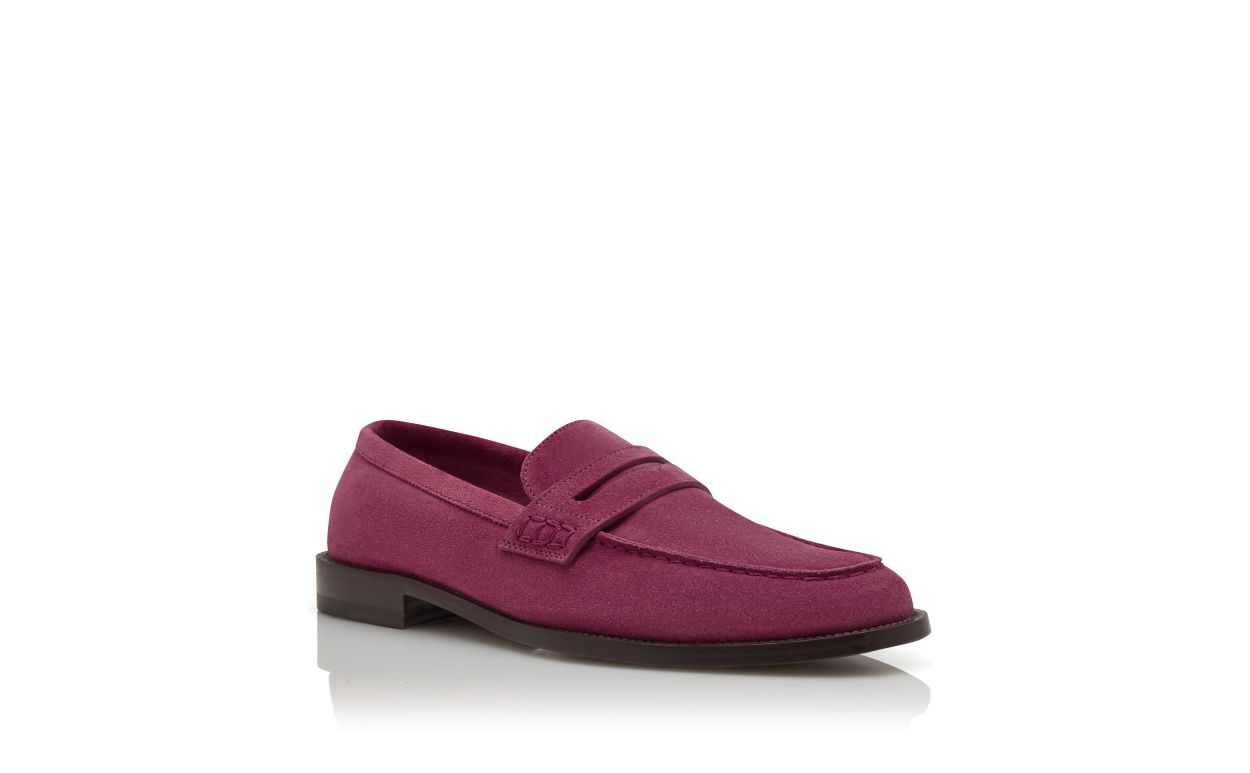 Pink Suede Penny Loafers