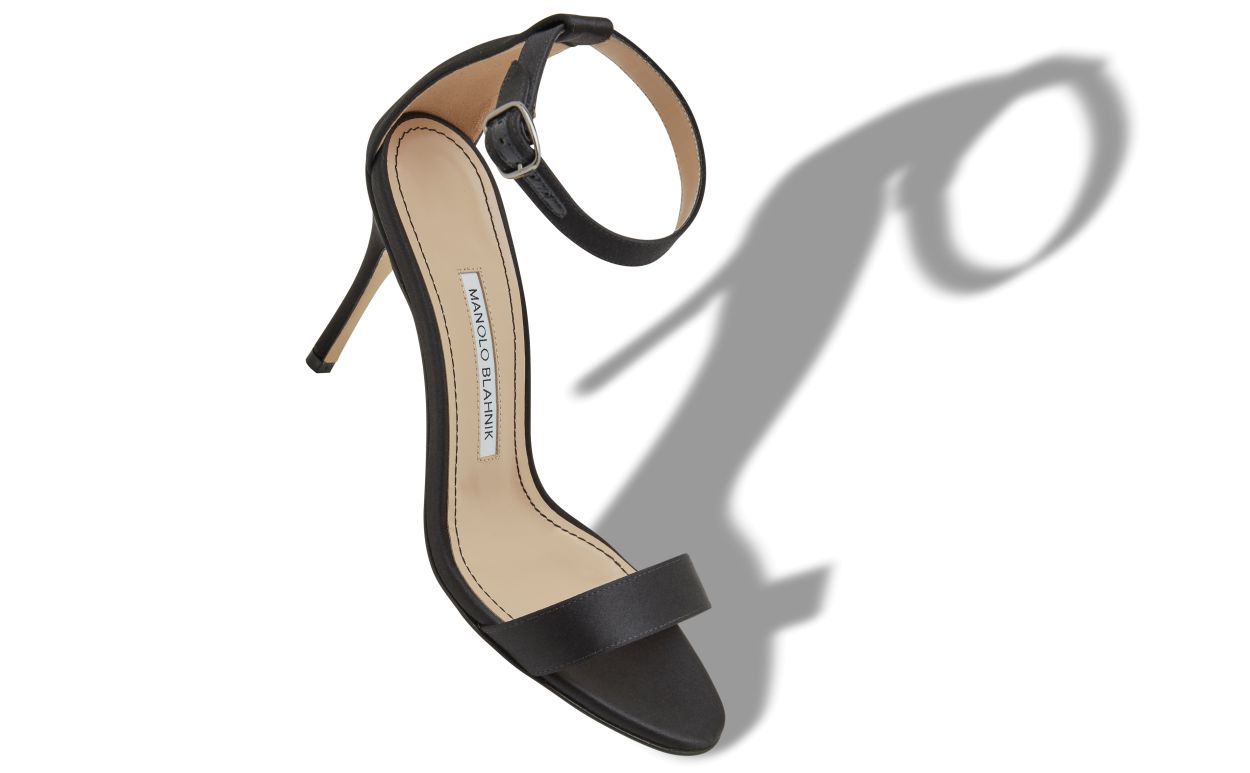 Black Satin Ankle Strap Sandals
