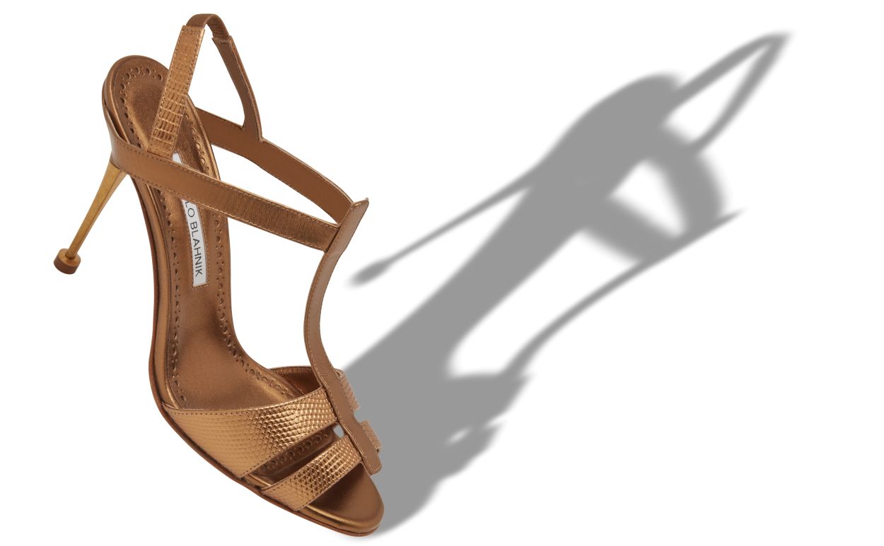 Bronze Calf Leather T-Bar Sandals