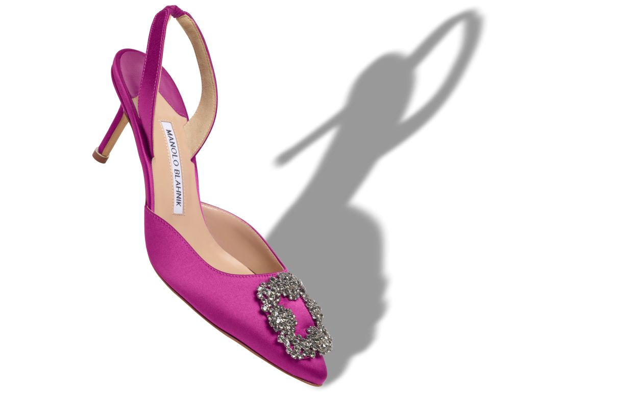 Pink Satin Jewel Buckle Slingback Pumps