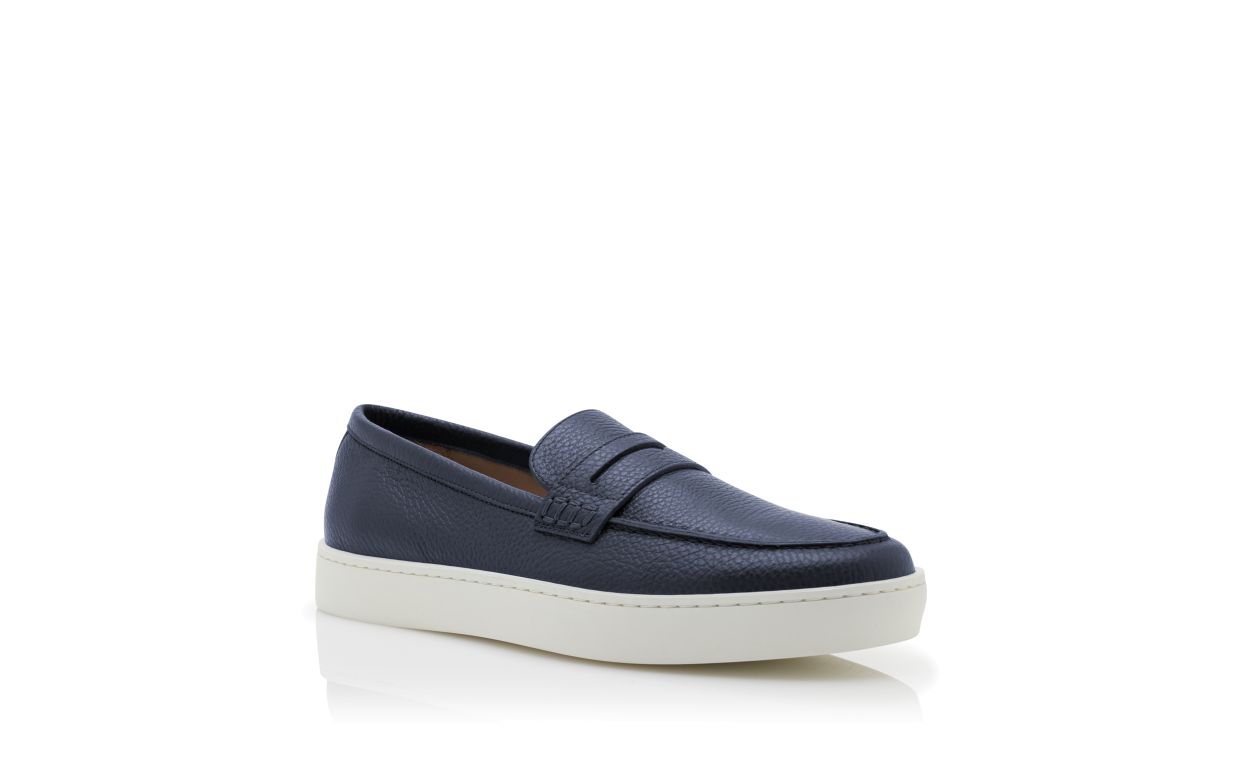 Navy Blue Calf Leather Slip-On Loafers