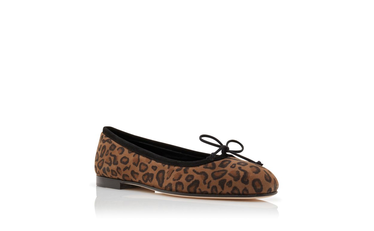 Brown Suede Animal Print Ballerina Flats