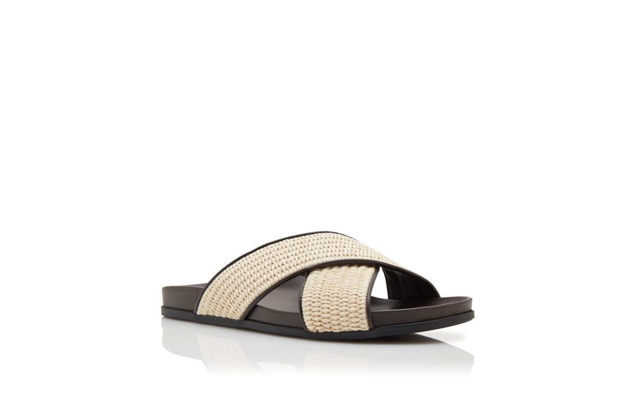 Dark Cream and Brown Raffia Flat Sandals
