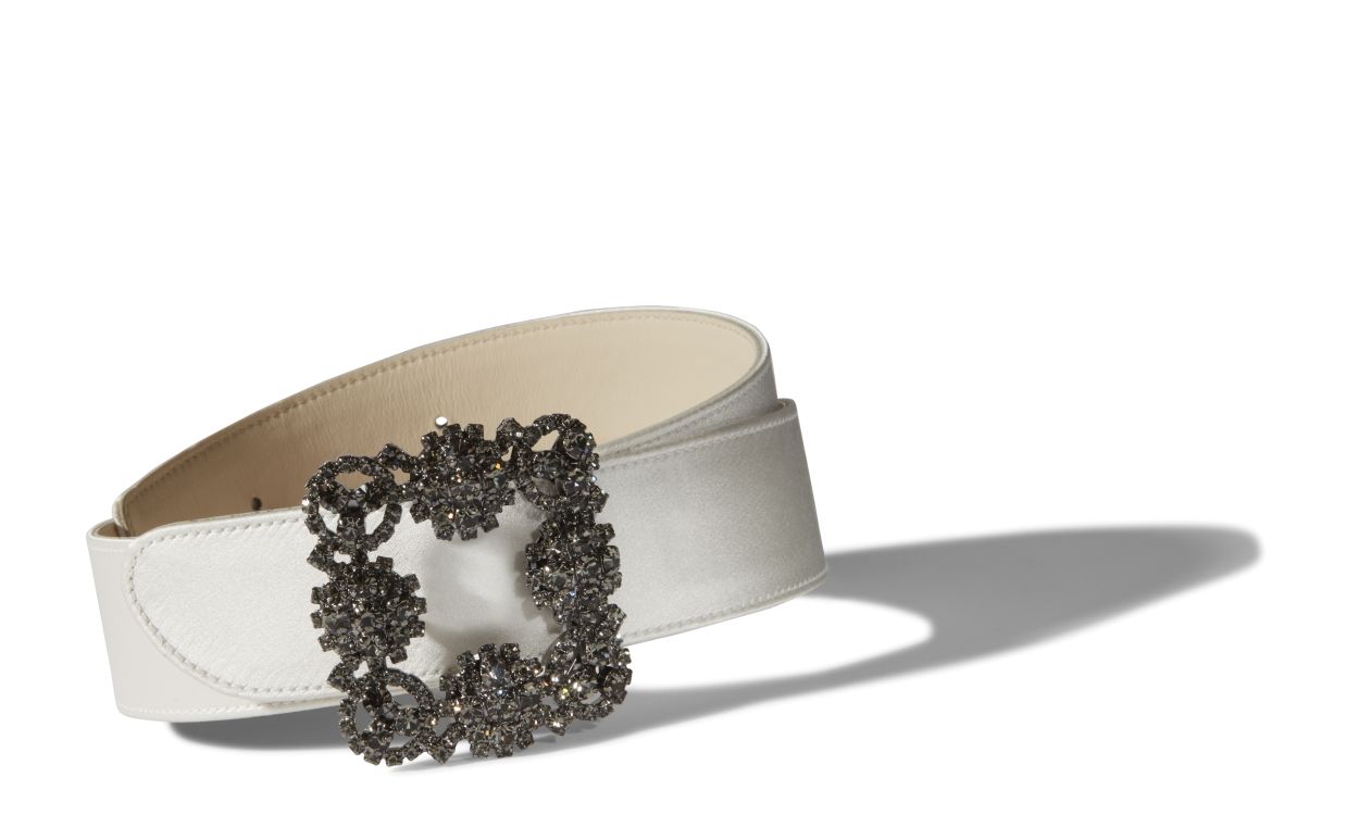 Off-White Satin Crystal Buckled Belt Off-White Satin Crystal Buckled Belt