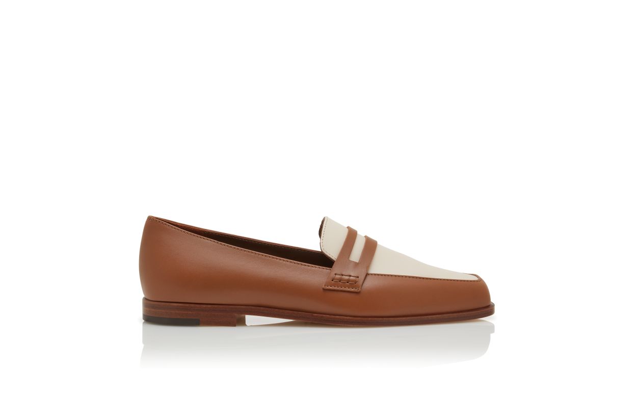 Brown and Cream Calf Leather Loafers