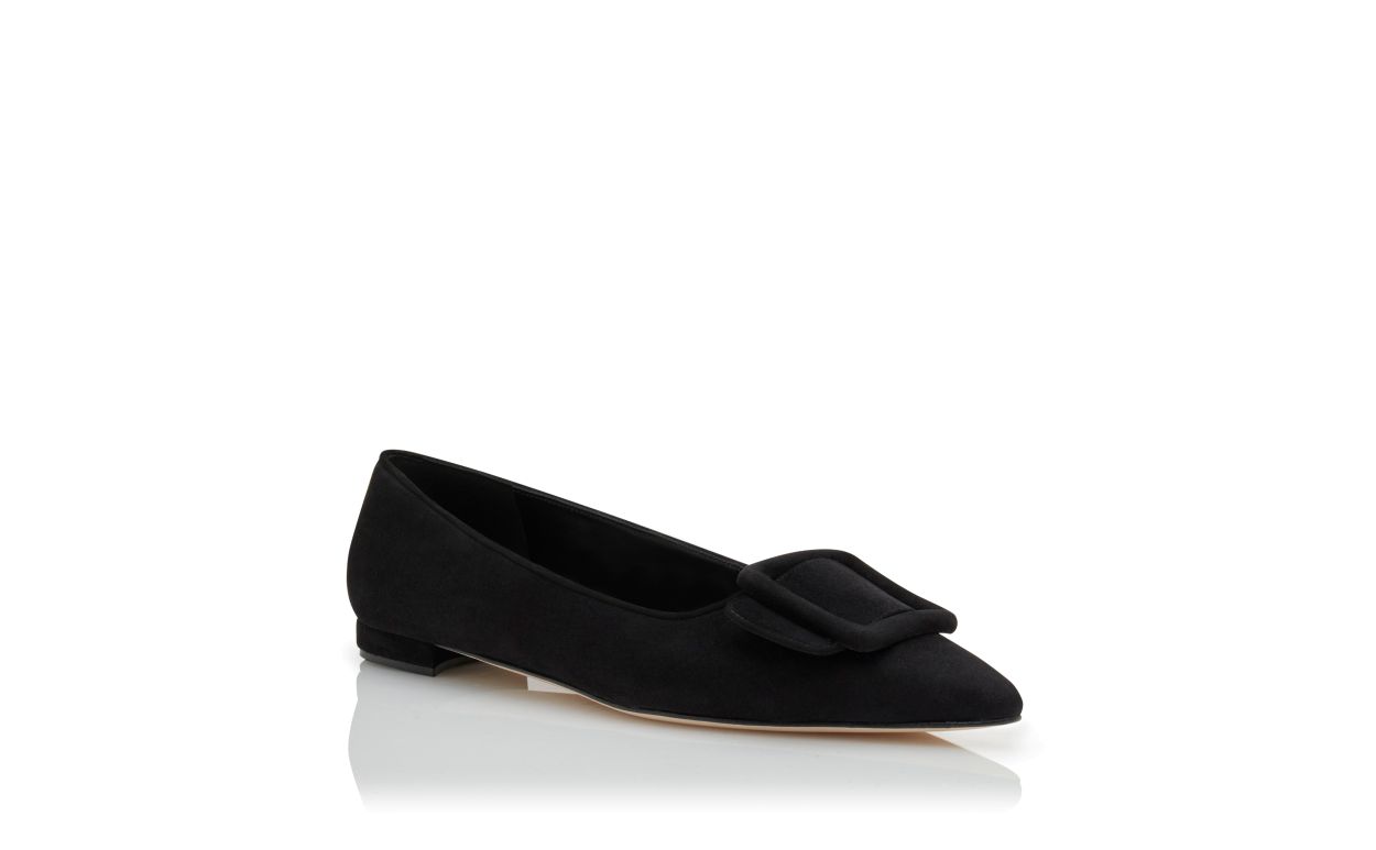 Black Suede Buckle Detail Flat Pumps