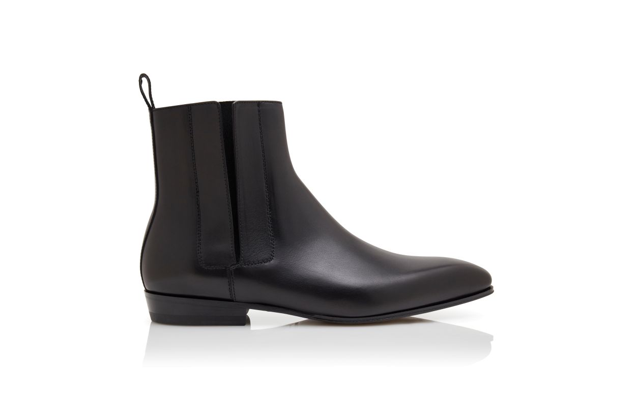 Black Calf Leather Ankle Boots