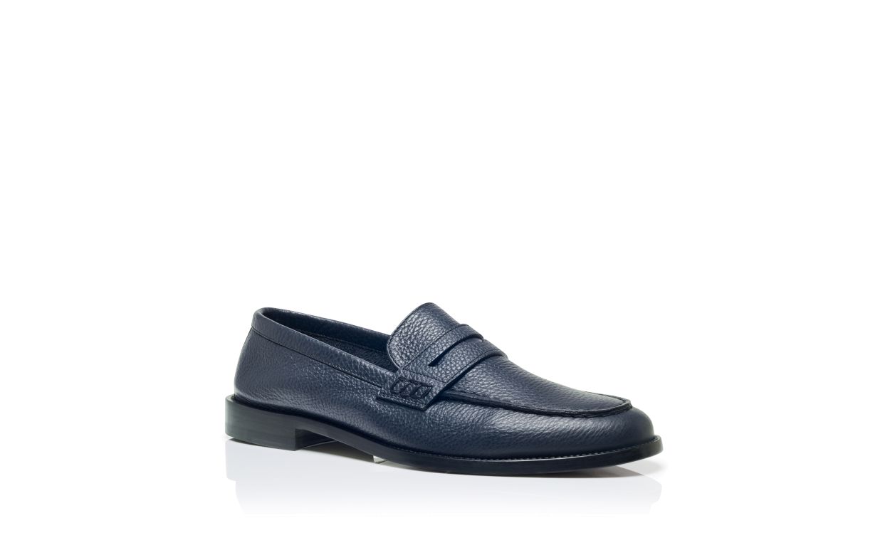 Navy Blue Calf Leather Penny Loafers