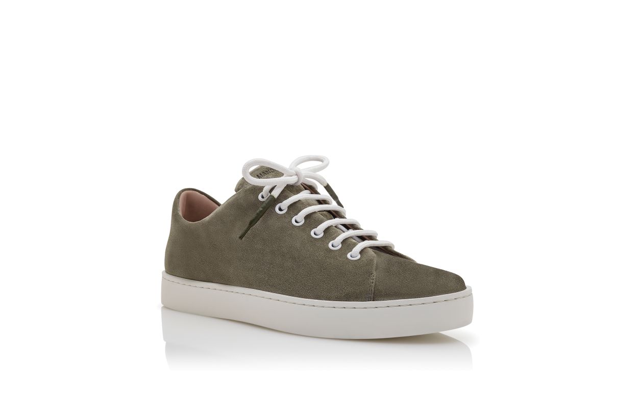 Khaki Suede Lace-Up Sneakers
