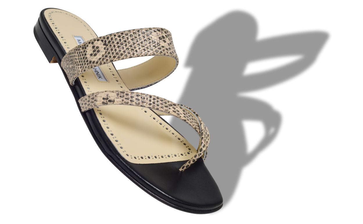 Lizard Print Calf Leather Flat Sandals